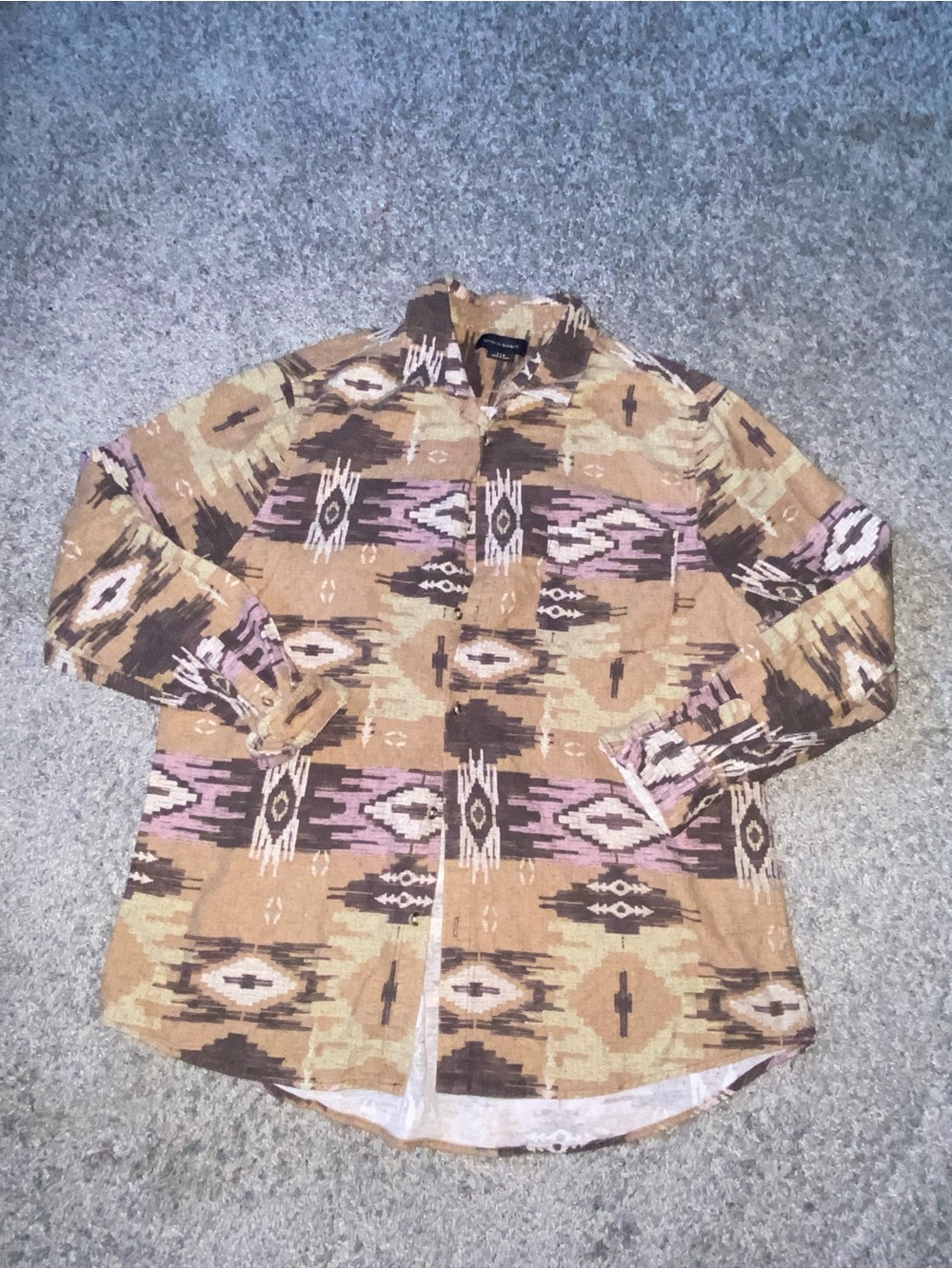 Cotton On Men's Long Sleeve Aztec Print Shirt in Tan, Brown & Pink